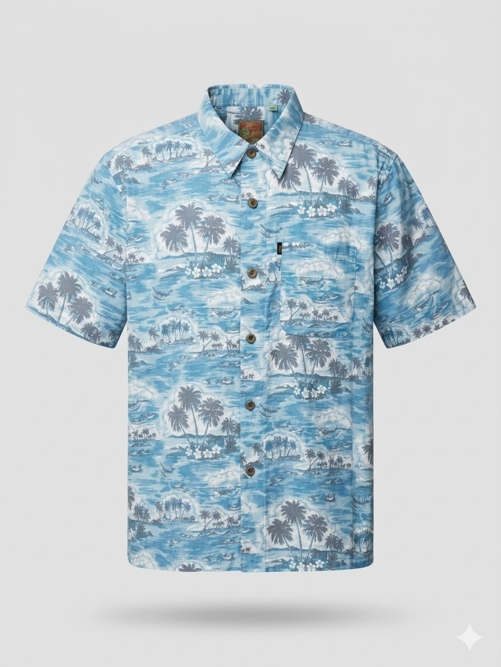 987 Pineapple Connection Blue Vintage Tropical Hawaiian Button Down Shirt - Med